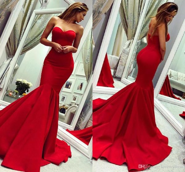 

mermaid red prom dresses long strapless backless satin dresses evening wear special occasion women evening gowns robes party cheap, Black;red