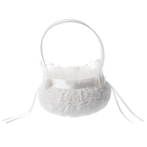 

snny-satin wedding flower girl basket flower basket (c) white