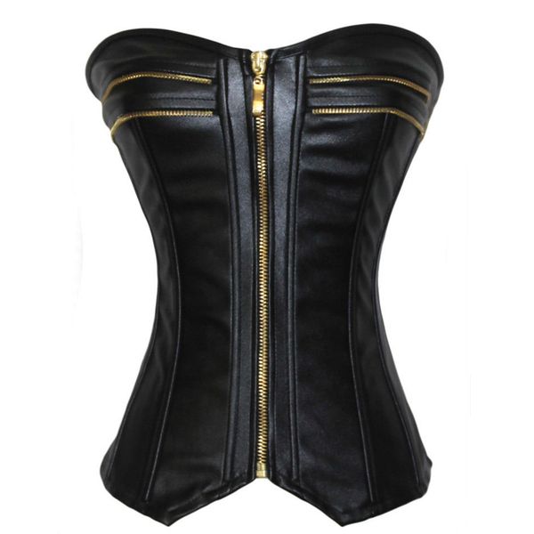 

корсет punk стиль push up женщин похудения тела overbust shapewear gothic кожезаменитель бюстье с zip талии тренер black, Black;white