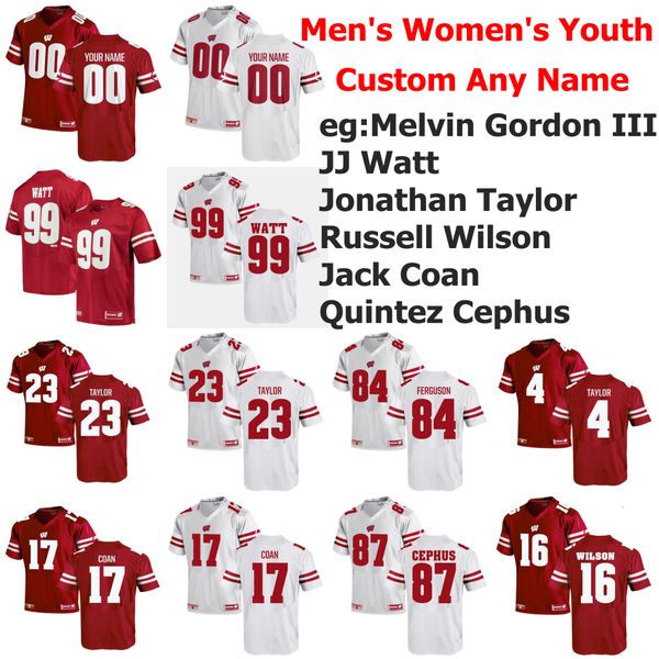 

wisconsin badgers college football jerseys melvin gordon iii jersey womens jj watt jonathan taylor russell wilson jack coan custom stitched, Black