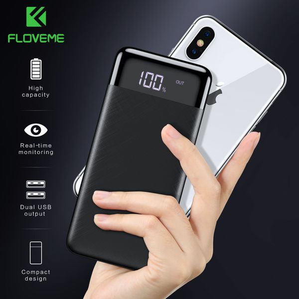 

floveme 10000mah power bank dual usb charger portable external battery backup pack fast charge powerbank for iphone xiaomi mi 9
