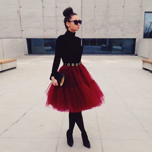 

vintage lolita midi skirts womens burgundy fluffy tulle skirt bridesmaid tutu skirt for wedding autumn winter style custom, Black;gray