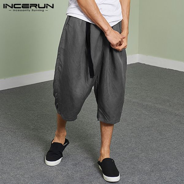 

человек хлопок comfy lace up брюки с поясом homewear мужчин досуг брюки сплошной цвет карманы низ vintage шаровары incerun, Black