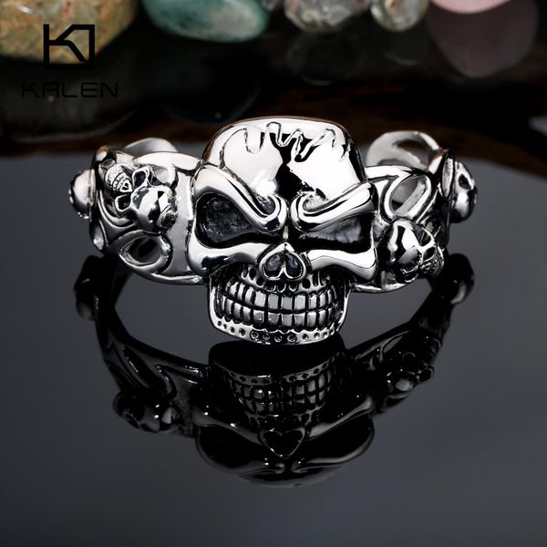 

bangle punk skull gothic 316 stainless steel huge heavy charm bracelet for men cool rock accessory gifts, Black