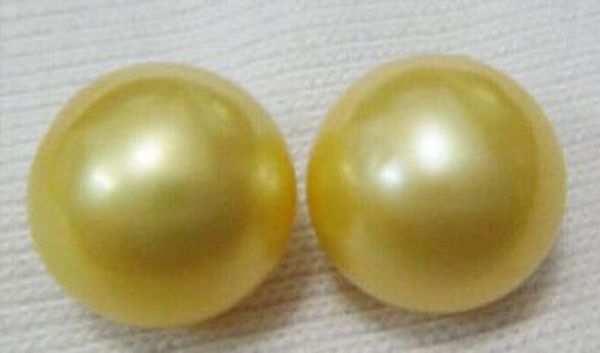 

natural 10-11mm golden yellow akoya pearl stud earring 14kt, Golden;silver