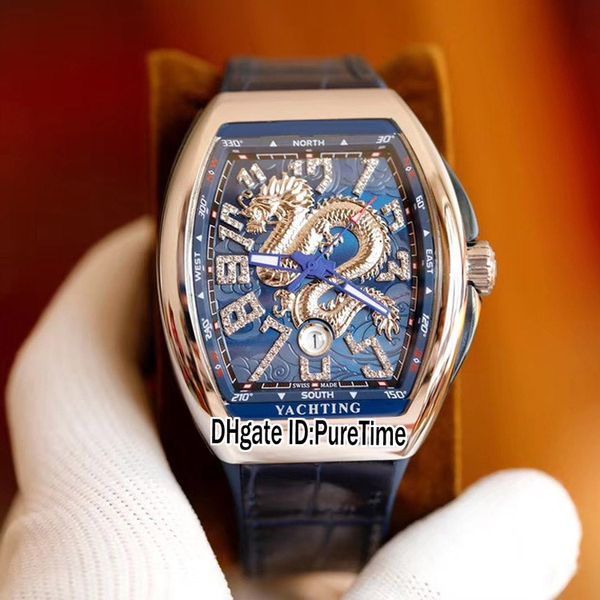 

new vanguard yachting v45 miyota 8215 automatic mens watch steel blue silver dragon totem dial diamond markers blue rubber puretime e132b2, Slivery;brown