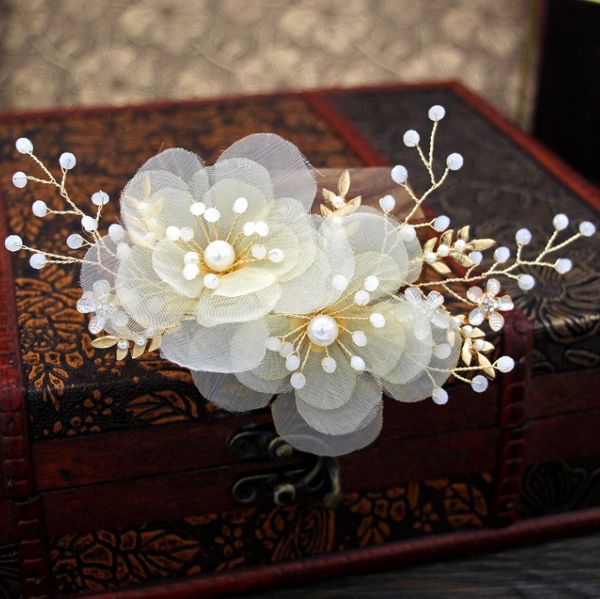 

champagne flower floral hairpins gold head piece rhinestones hair pins clips for women girl wedding accessories bridal jewelry, Golden;white