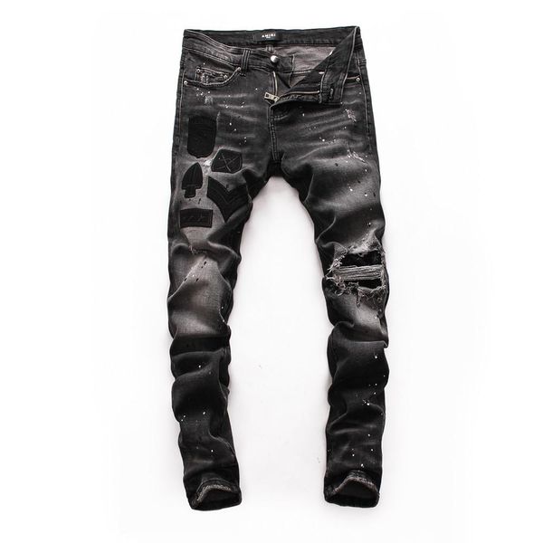 

ss20 brand designer men denim biker jeans embroidery pants fashion holes trousers italy motorcycle luxury pants, Blue