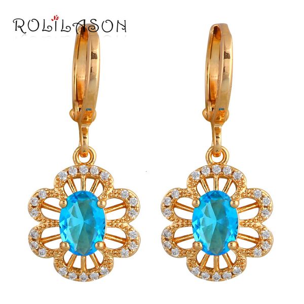 

rolilason love gift crystal earrings gold tone light blue zircon fashion jewelry drop earrings jes1113, Silver