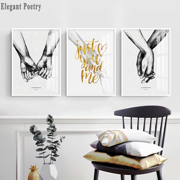 

nordic black and white canvas painting lover for living room decorative painting holding hands wall art poster picture room deco