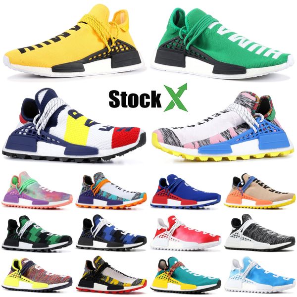 

humen race pharrell williams nmd mens designer bbc mult color solar pack mother running shoes pack white black clear sky sport sneakers, White;red