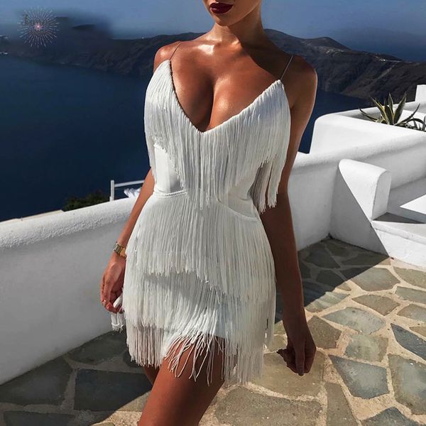 

черное платье женщин сплошных рукавов кисточка bodycon глубокого v шеи многоуровневой fringe летнего платье твердой sexy тонкий платье парти, Black;gray