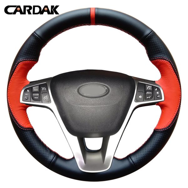 

cardak diy orange black artificial leather hand-stitched car steering wheel cover for lada vesta 2015 2016 2017