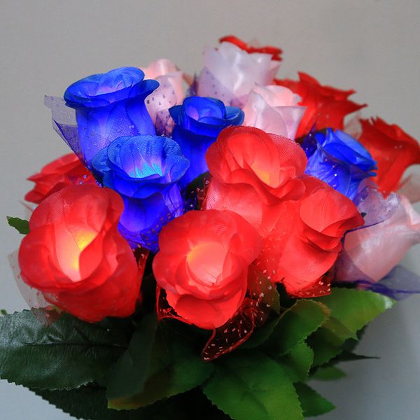 

valentines day gift led glowing rose flower simulation luminous colored rose sparkling toys mothers day wedding decoration gift new c121804
