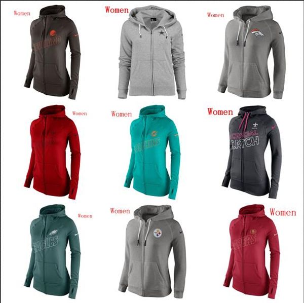

2019 women browns cowboys broncos texan dolphin eagle steeler 49er redskin giant royal stadium game day ko full zip performance hoodie, Blue;black