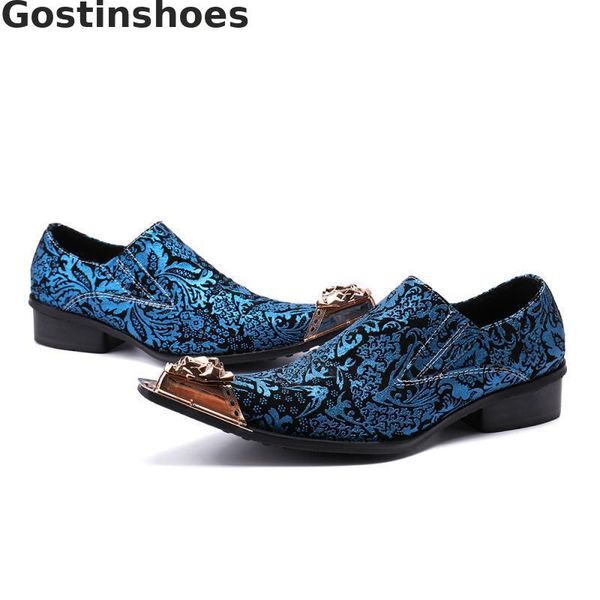 

men shoes casual loafers blue genuine leather printed nubuck men leather shoes leisure golden metal capped toe slip-on man, Black