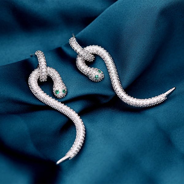 

bling snake s925 silver needle dangle earrings white zircon white gold plated drop earring jewelry