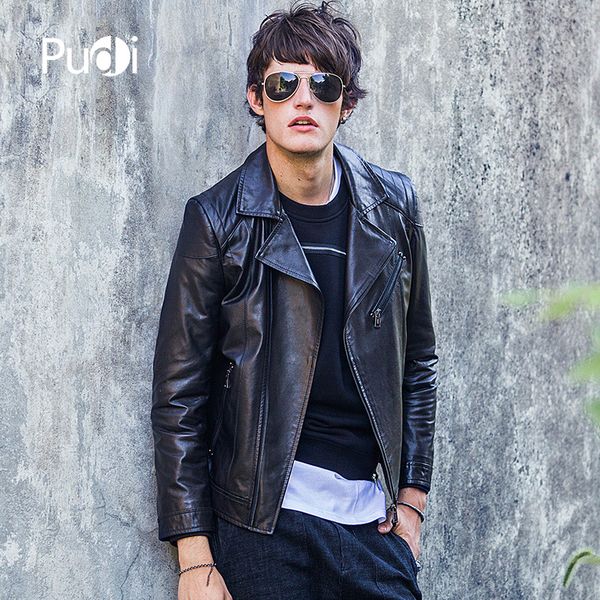 

pudi cw039 2018 men new fashion real sheep leather jackets with collar fall winter casual outwear, Black;brown