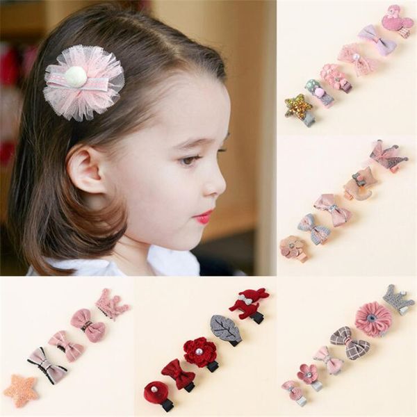 

5 pcs cute princess crown safety hair clip set girls kids hair clips bows accessories for children hairpins barrette headdress, Black;brown