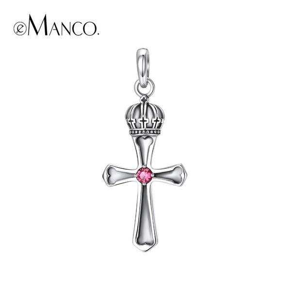 

e-manco 925 sterling silver cross necklaces gothic punk rose glass crown pendants wholesale new arrival gift