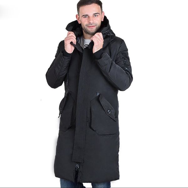 

waterproof thick winter men long white duck down jacket brand clothing hooded warm coat male puffer jacket parka snow coats, Black