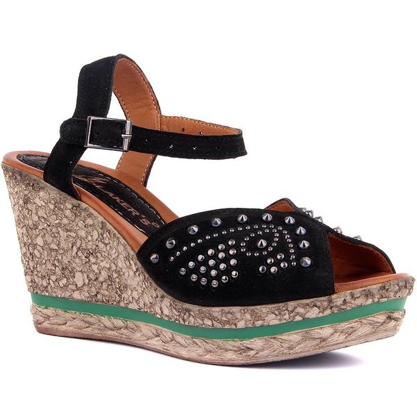 

sail-lakers black nubuck wedges female sandals