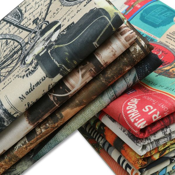 

wide 59" printed polyester linen old coarse upholstery sofa fabric chair pillow case cushion tablecloth material by the yard, Black;white