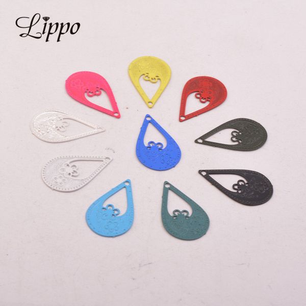 

100pcs ac4594 10*27mm water drop charms brass small flower charm jewelry filigree earrings findings, Bronze;silver