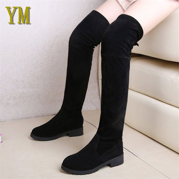 

low heels keep autumn /winter warm women boots over the knee boots stretch fabric knee high female women shoe botas mujer, Black