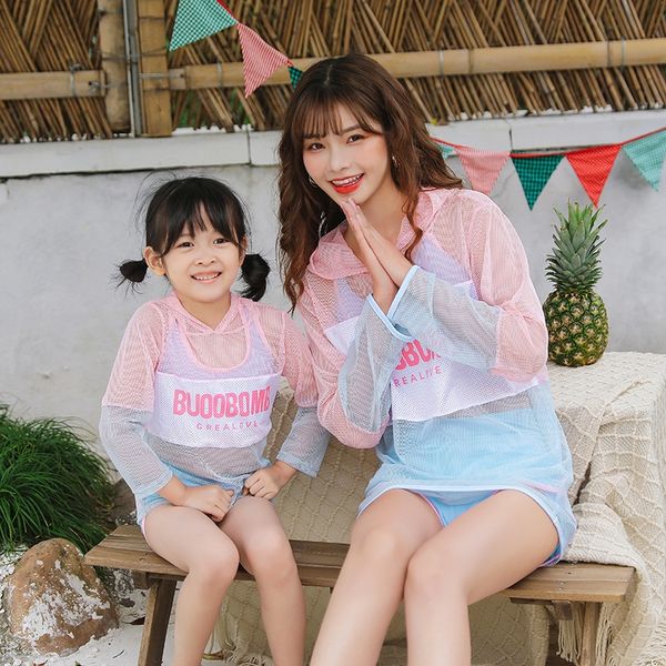 

hanfan female parent-child swimsuit split small chest gathering flat angle sports wind sunscreen baby mother and daughter swimsuit, White;black