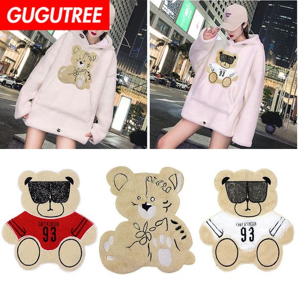 

gugutree towel embroidery big bear patch animal cartoon patches badges applique patches for clothing dxl-52, Black