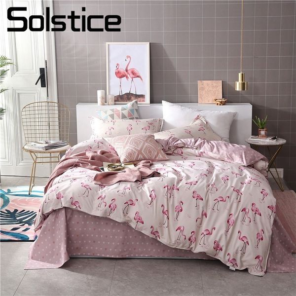

solstice home textile pink flamingo love bedding sets girls teen linen 3/4pcs duvet quilt cover pillowcase bed sheet