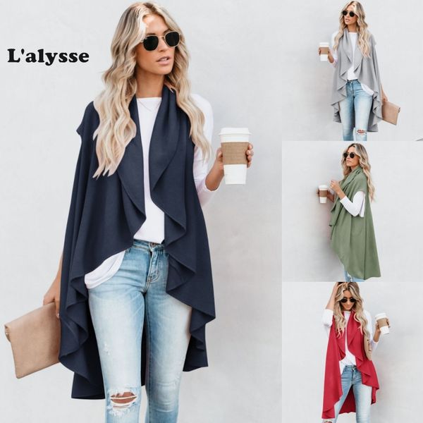 

lalysse plus size vest irregular women long cardigan jacket coat waistcoat sleeveless long vest autumn spring knitting outwear, Black;white