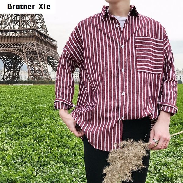 

men's stripe shirt men fashion classic style clothes loose casual bule/red long sleeves slim french cuff shirts -3xl, White;black