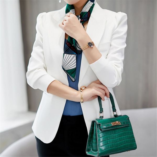 

women casual blazer formal spring autumn 2019 fashion slim one button long sleeve solid suit jacket work style suit ds50391, White;black
