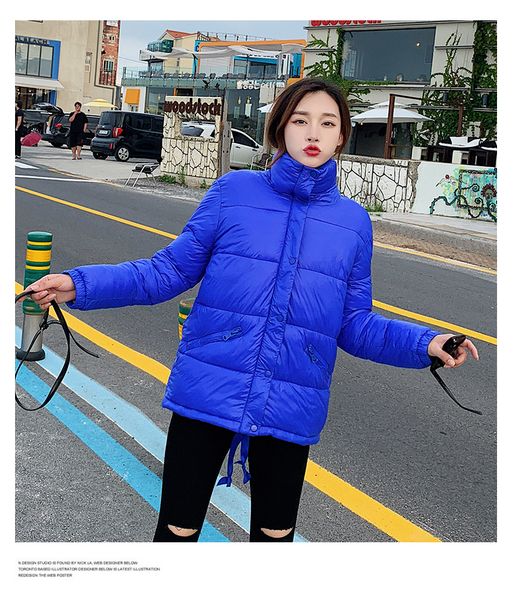 

2019 new winter jacket women warm thicken stand collar coat shining fabric stylish female parka, Black