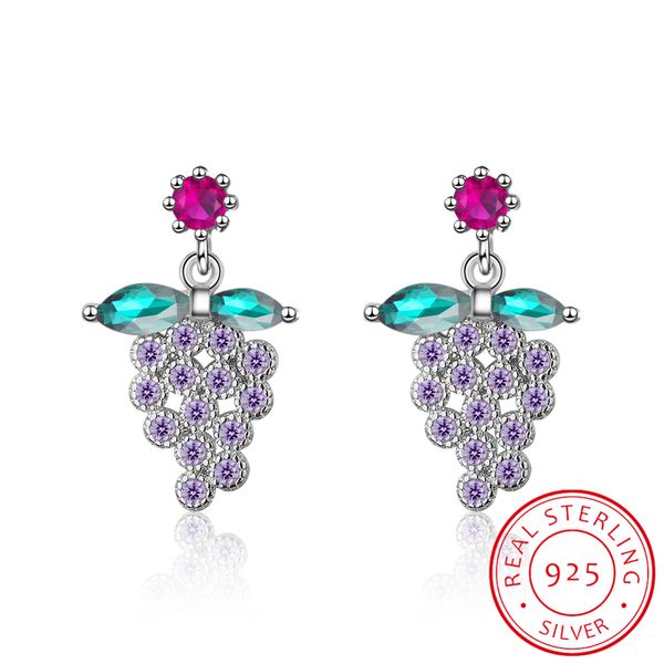 

personality fresh fashion 925 sterling silver purple grape fruit earrings for women girl gift boucle d'oreille fine jewelry, Golden;silver