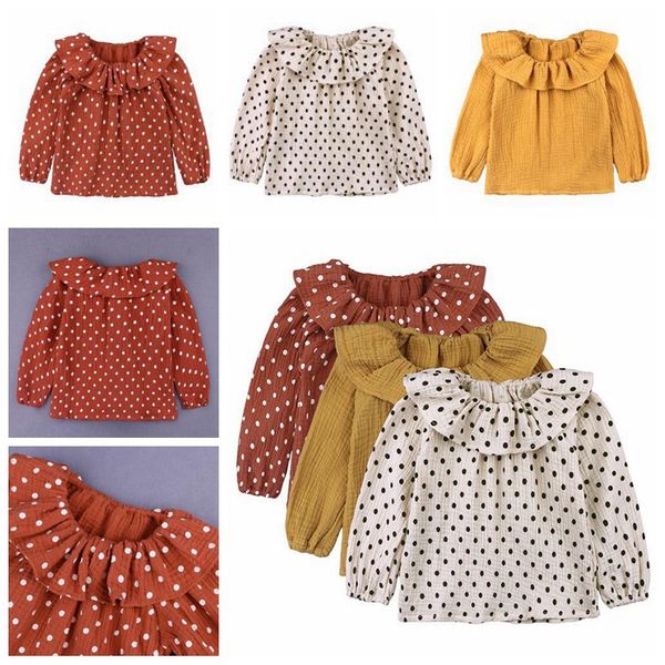 

girls polka dot shirts baby clothes kids summer t shirt child cotton linen blouse fashion casual long sleeve designer clothes a4842, White;black