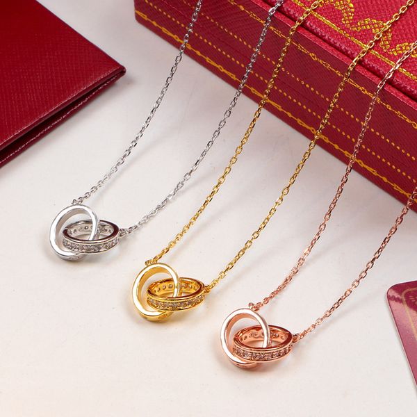 

love dual circle pendant rose gold silver color necklace for women vintage collar costume jewelry with original box set female