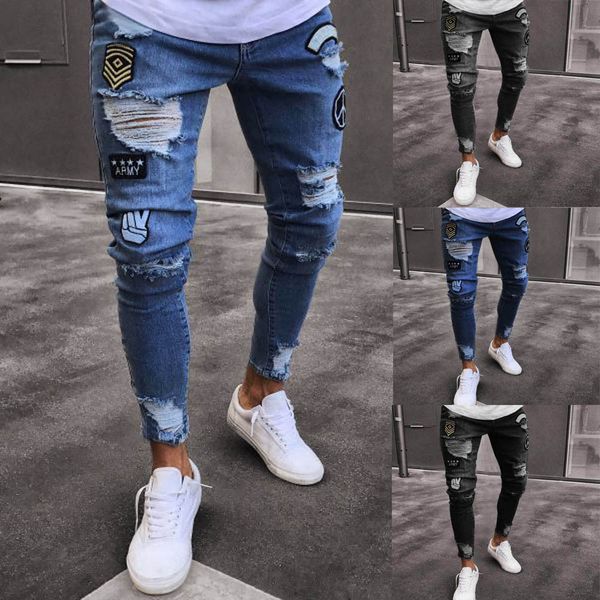 

Autumn winter Men Slim Biker Zipper Denim Jeans Skinny Frayed Pants Distressed Rip Trousers individuality Men Pants 9.13