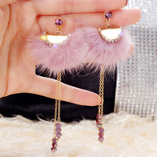 

s925 sterling silver needle кристалл длинной подвеска подвеска плюшевых сексуальная серьга стержень для ювелирных изделий женщины девушки мо, Golden;silver