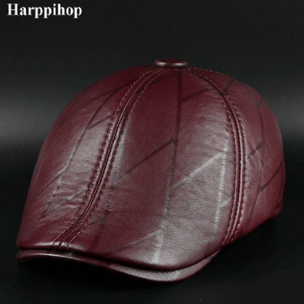 

new men's leather leather cap in autumn and winter male hat beret peaked cap warm, Blue;gray