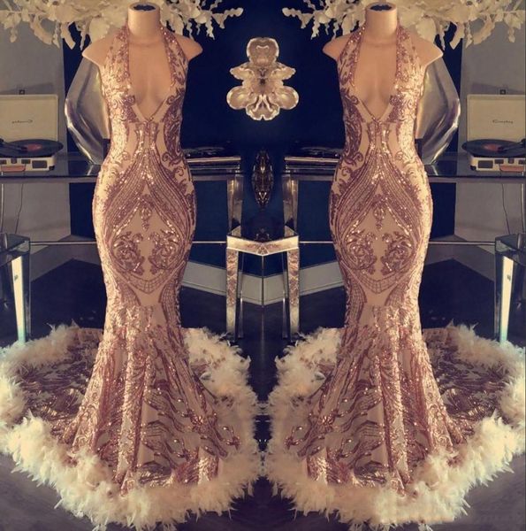 

2019 роскошные холтер перо русалка вечерние платья блестки lace top формальное пром платья формальные партии знаменитости платья drc118, Black