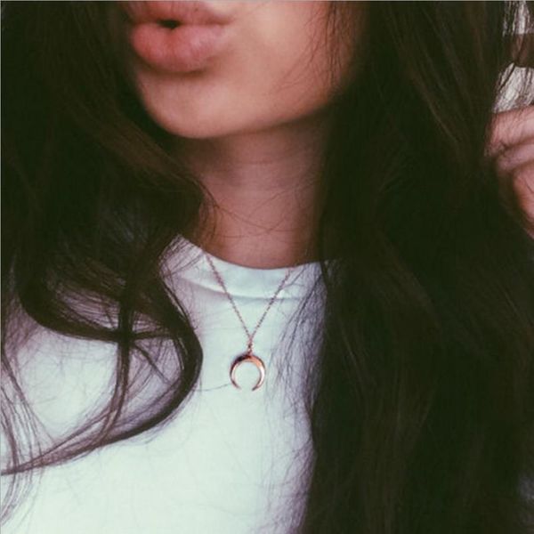 

fashion pendant necklace moon ox horn pendant silver gold color plated with metal o chain for women girls gift, Golden;silver