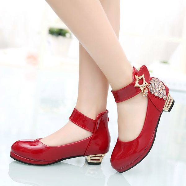 

girls shoes pu leather 2018 new party shoes for the girls the flower children of the student girls princess wedding shoes size 26 37, Black;red