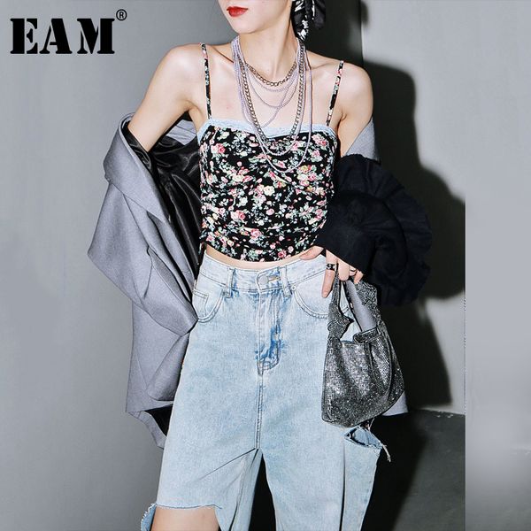 

eam] women black drawstring pattern printed tank new sleeveless personality fashion tide spring summer 2020 1t271, White
