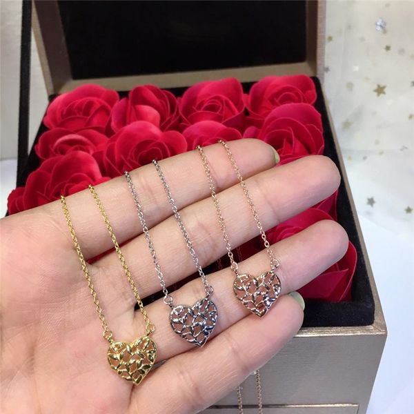 

engagement jewelry necklace woman 18k gold plated hollow heart necklace designer fashion luxury jewelry necklace women gift free shipping, Silver