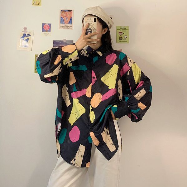 

2020 new fashion women retro geometric pattern design long sleeve shirts sun protection women clothing, White
