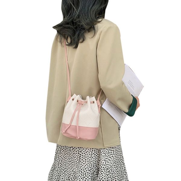 

shoulder bags women crossbody bags color block drawstring bucket purse pu leather handbags