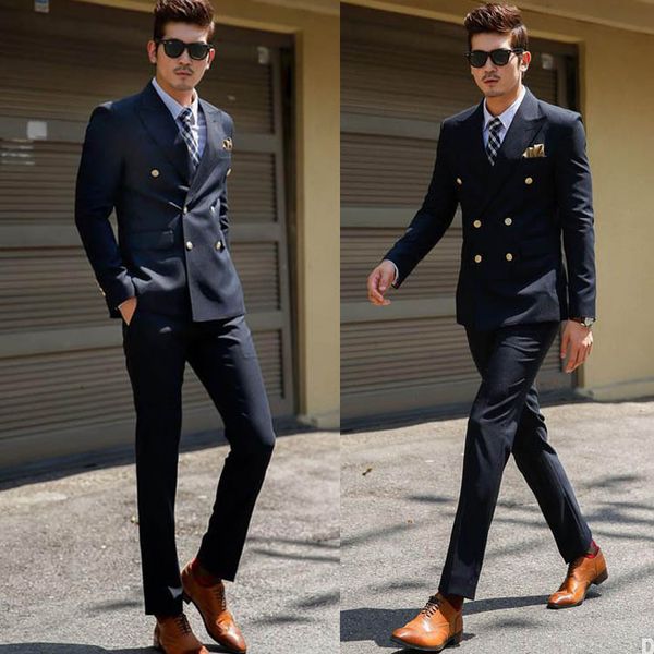 Autunno doppio petto abbigliamento da sposo con risvolto a visiera da uomo su misura 2 pezzi abiti da sposa cena da ballo Best Man Blazer (giacca + pantaloni)